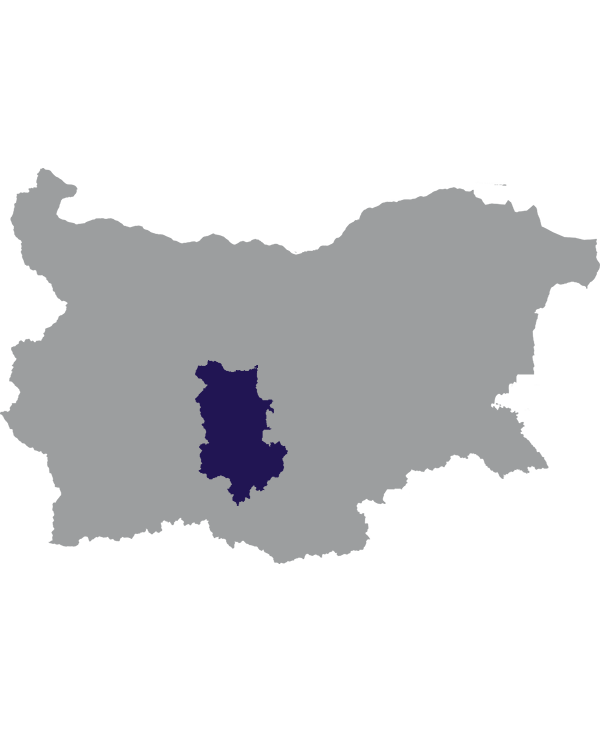 Landkaart Bulgarije grijs met oblast Plovdiv donkerblauw op transparante achtergrond - 600 * 733 pixels